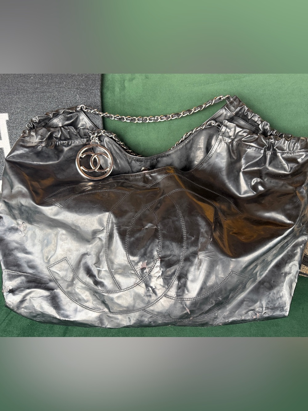 CHANEL XL Coco Cabas Black Vinyl Tote Rare Vintage